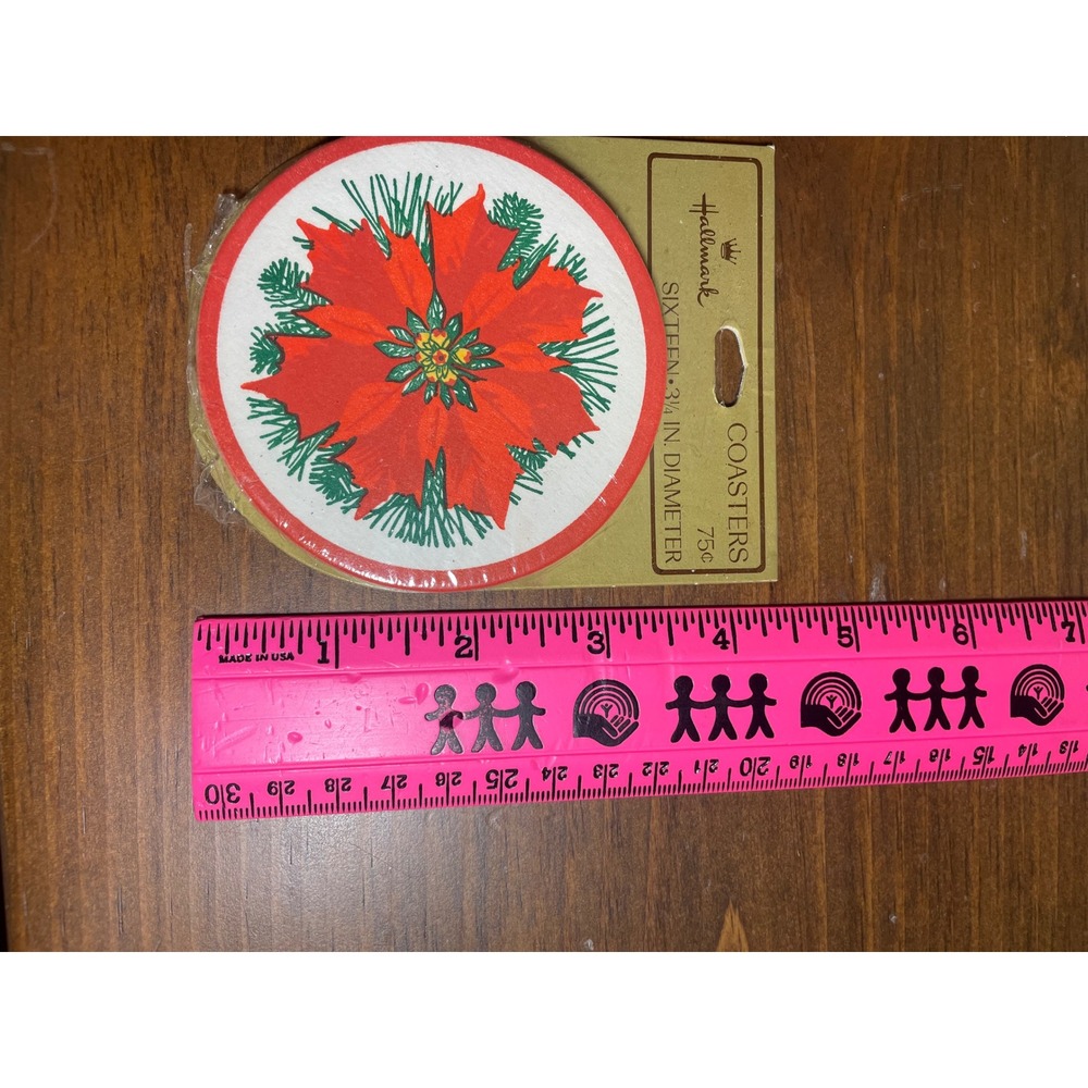 Vintage Hallmark Christmas Coasters Poinsettia Red Green Paper Set of 16 New